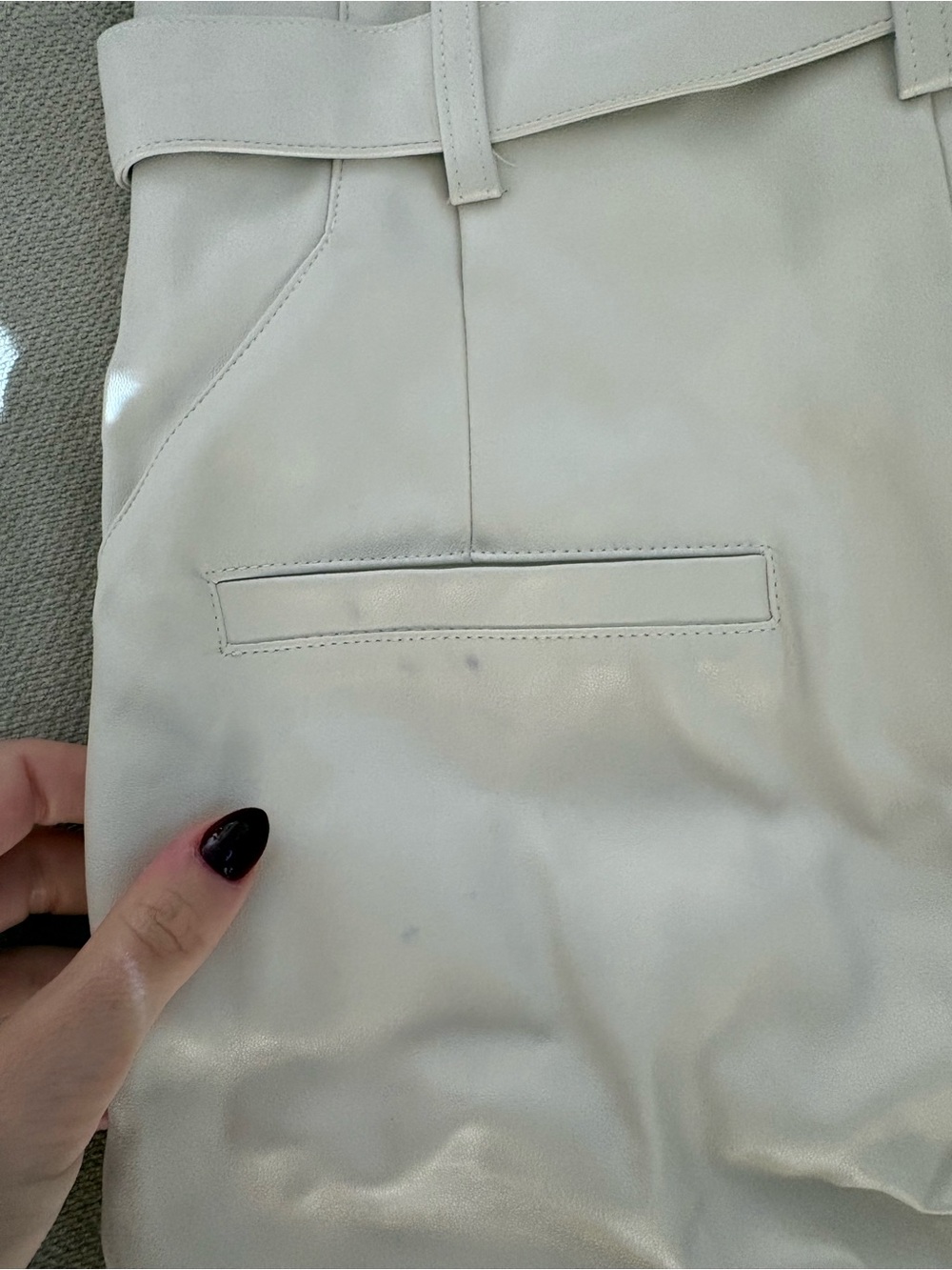 Lucy Paris Faux Leather Cream Paperbag Waist Trousers with Self-Tie Belt - Picture 4 of 4